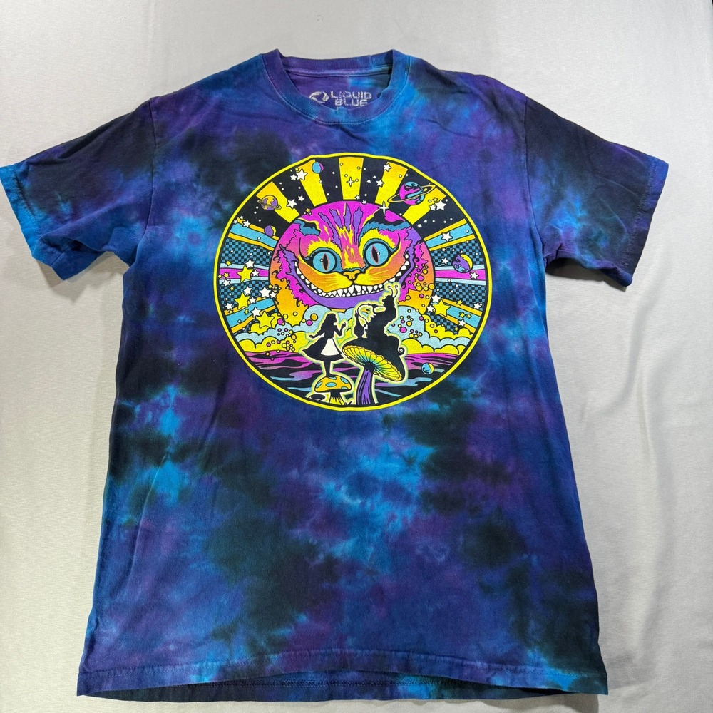 Liquid Blue Alice in Wonderland Cheshire Cat Tie Dye Graphic Tee Shirt Medium